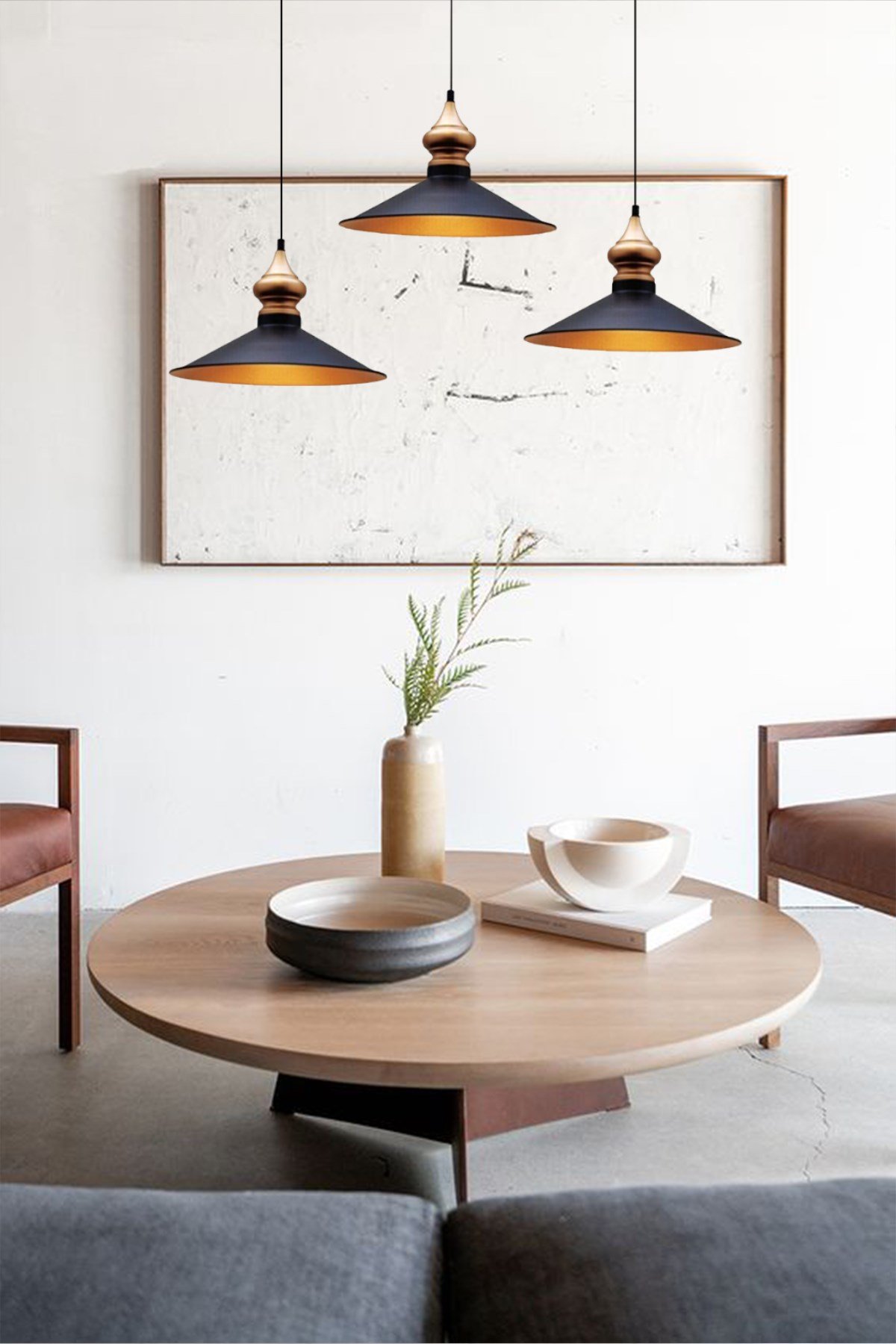 Bamyum Üçlü Salon Siyah Avize