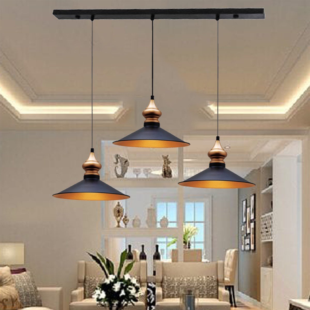 Bamyum Üçlü Salon Siyah Avize