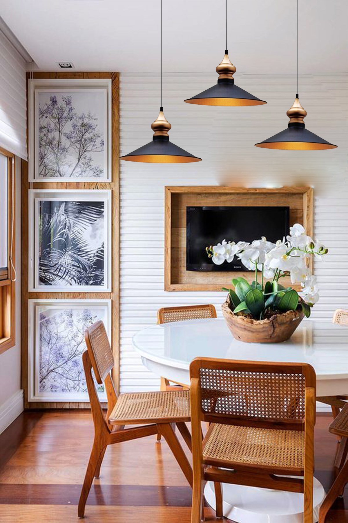 Bamyum Üçlü Salon Siyah Avize