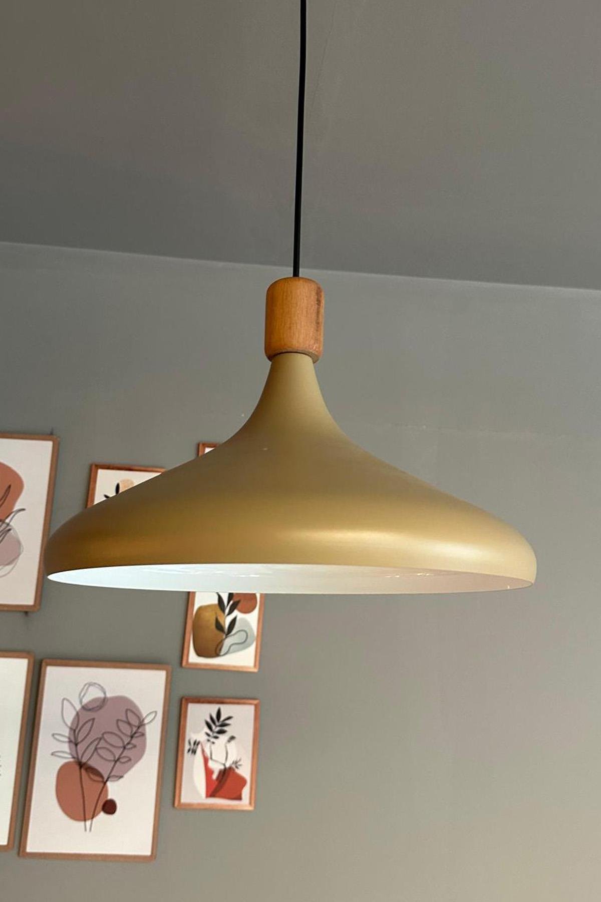 Champion Bej Ahşap Silindir Tekli Avize Sarkıt Salon Mutfak Cafe Butik Lamba Aydınlatma Avizeler