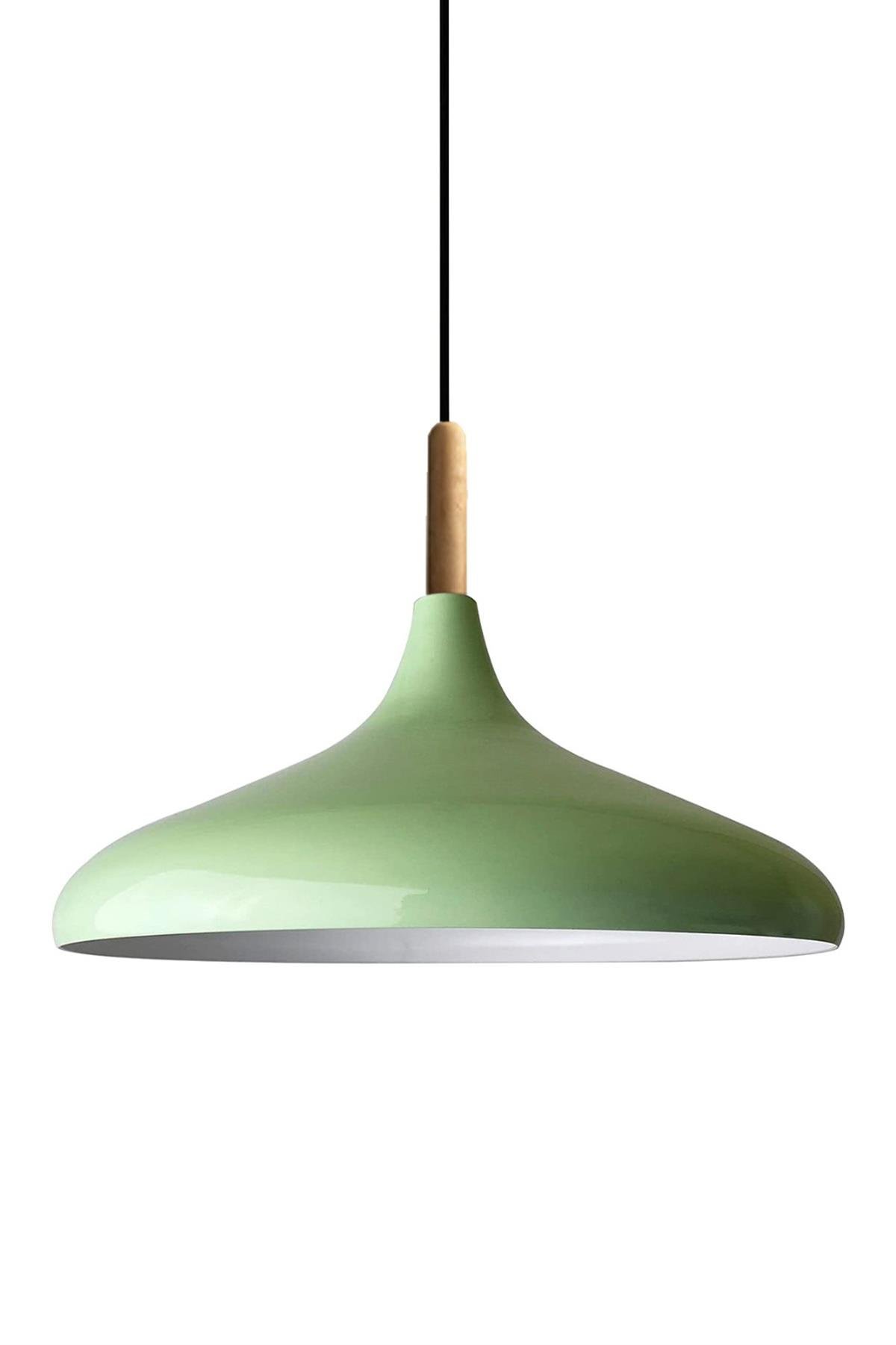 Champion Mint Yeşili Ahşap Tekli Avize Sarkıt Salon Mutfak Cafe Butik Lamba Aydınlatma Avizeler