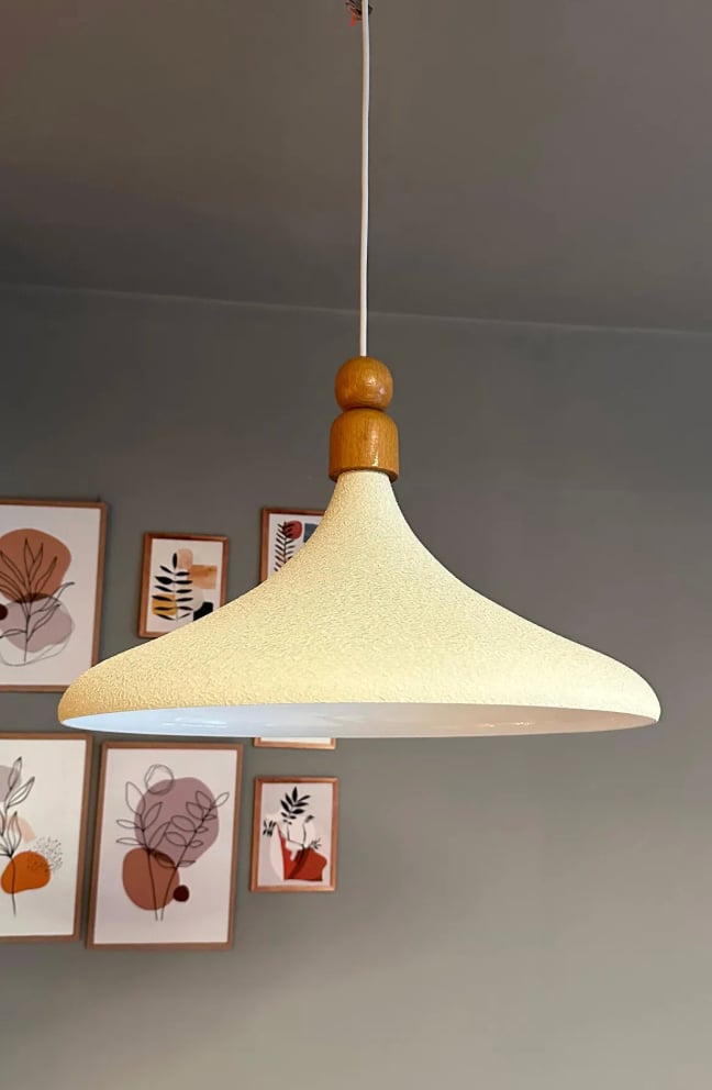 Dokulu Açık Krem Kalın Ahşap Boncuk Tekli Avize Sarkıt Salon Mutfak Butik Lamba Aydınlatma Cafe