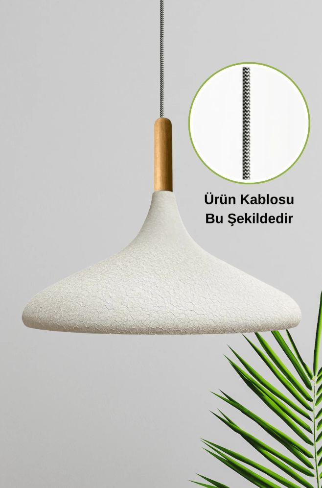 Dokulu Açık Krem Ütü Kablo Ahşap Tekli Avize Sarkıt Salon Mutfak Lamba Aydınlatma Avizeler