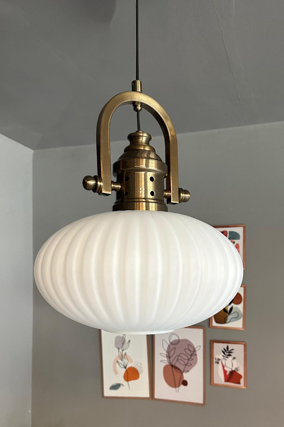 Elegant Beyaz Cam Tekli Avize Delikli Gemici Başlık Retro Sarkıt Lamba Restoran Salon Aydınlatma