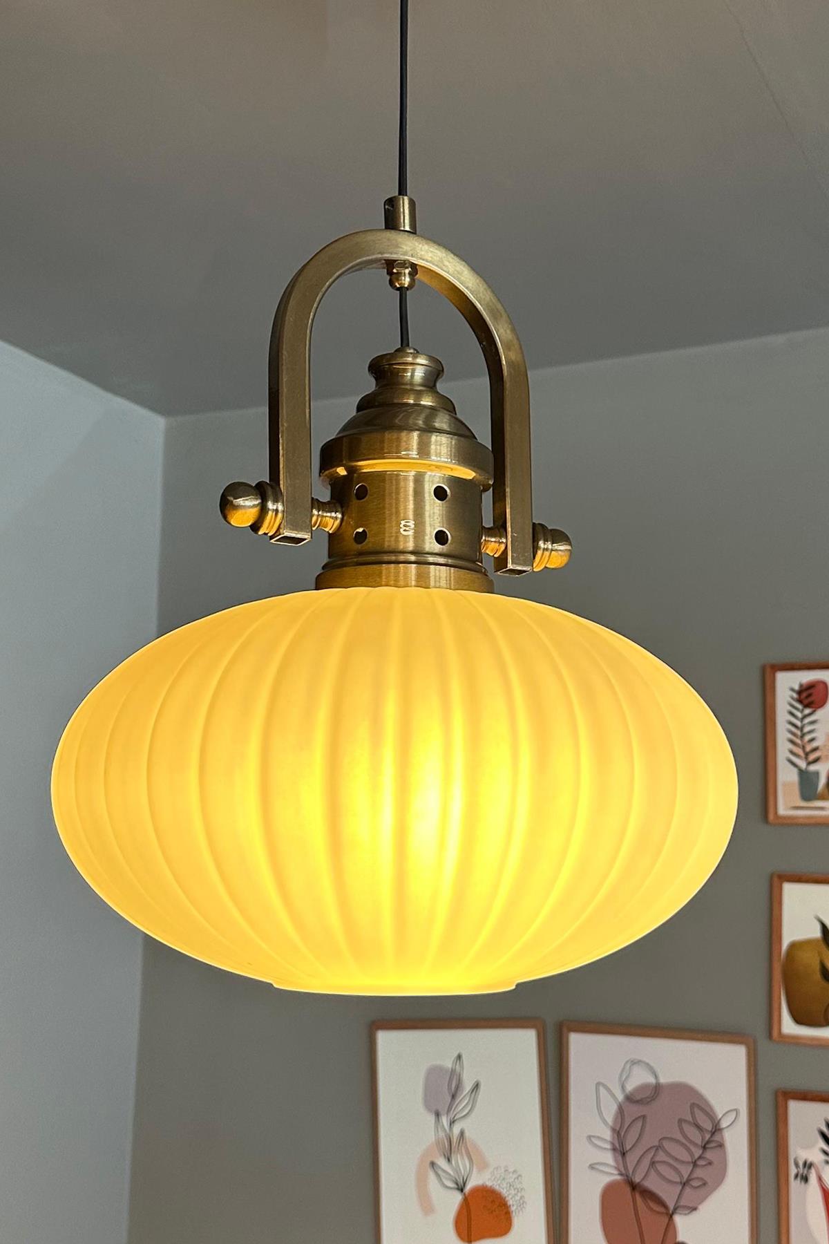 Elegant Beyaz Cam Tekli Avize Delikli Gemici Başlık Retro Sarkıt Lamba Restoran Salon Aydınlatma