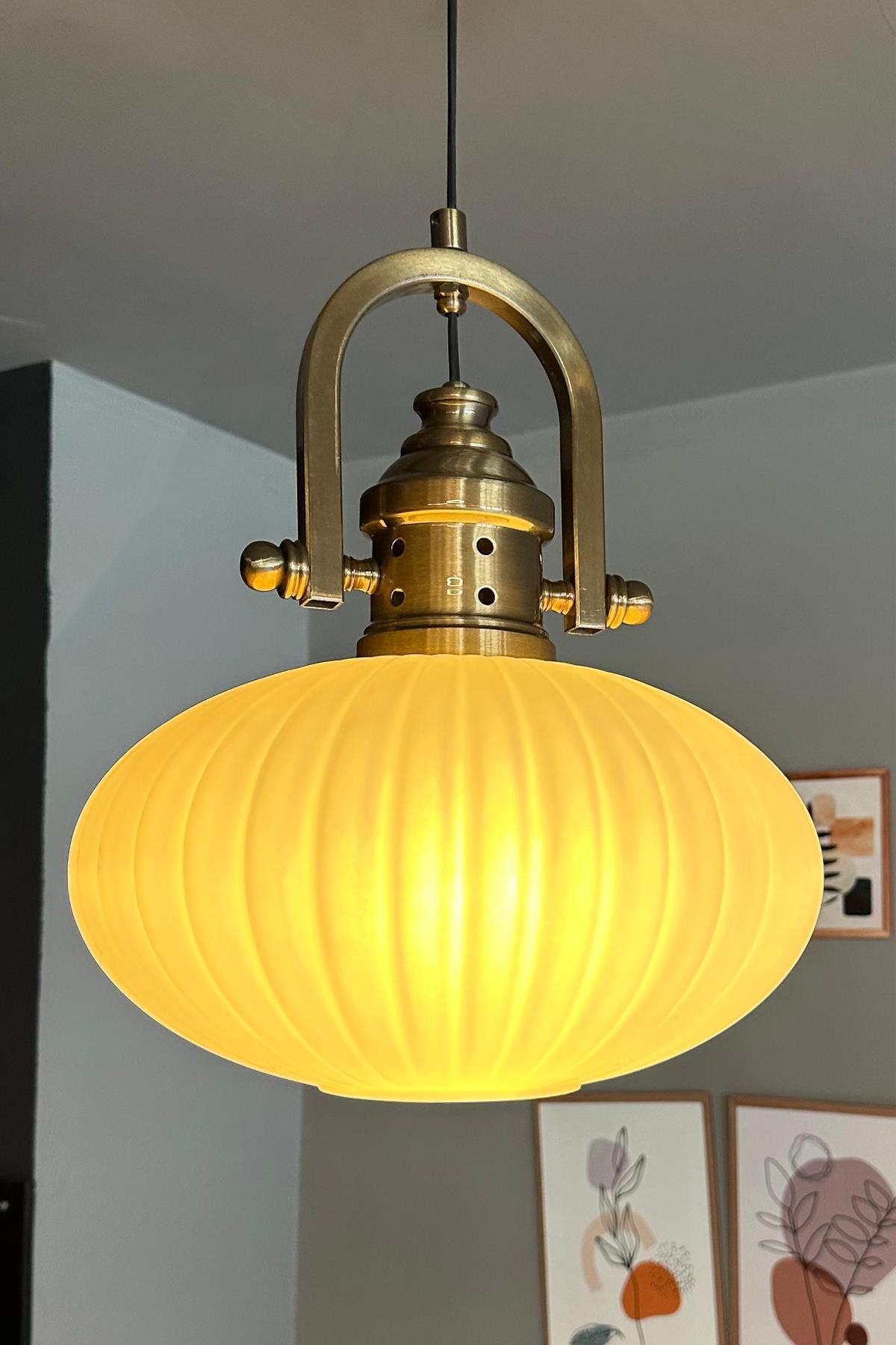 Elegant Beyaz Cam Tekli Avize Delikli Gemici Başlık Retro Sarkıt Lamba Restoran Salon Aydınlatma