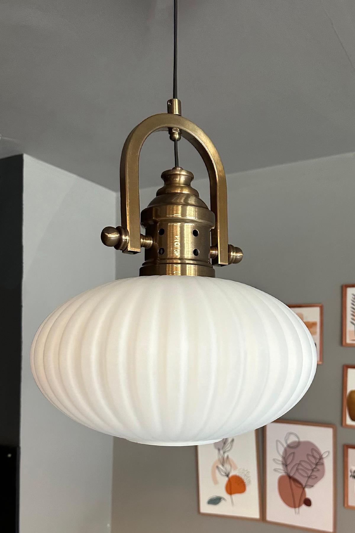 Elegant Beyaz Cam Tekli Avize Delikli Gemici Başlık Retro Sarkıt Lamba Restoran Salon Aydınlatma
