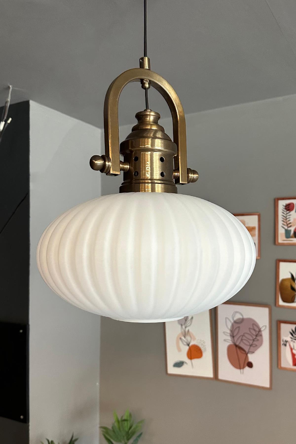 Elegant Beyaz Cam Tekli Avize Delikli Gemici Başlık Retro Sarkıt Lamba Restoran Salon Aydınlatma