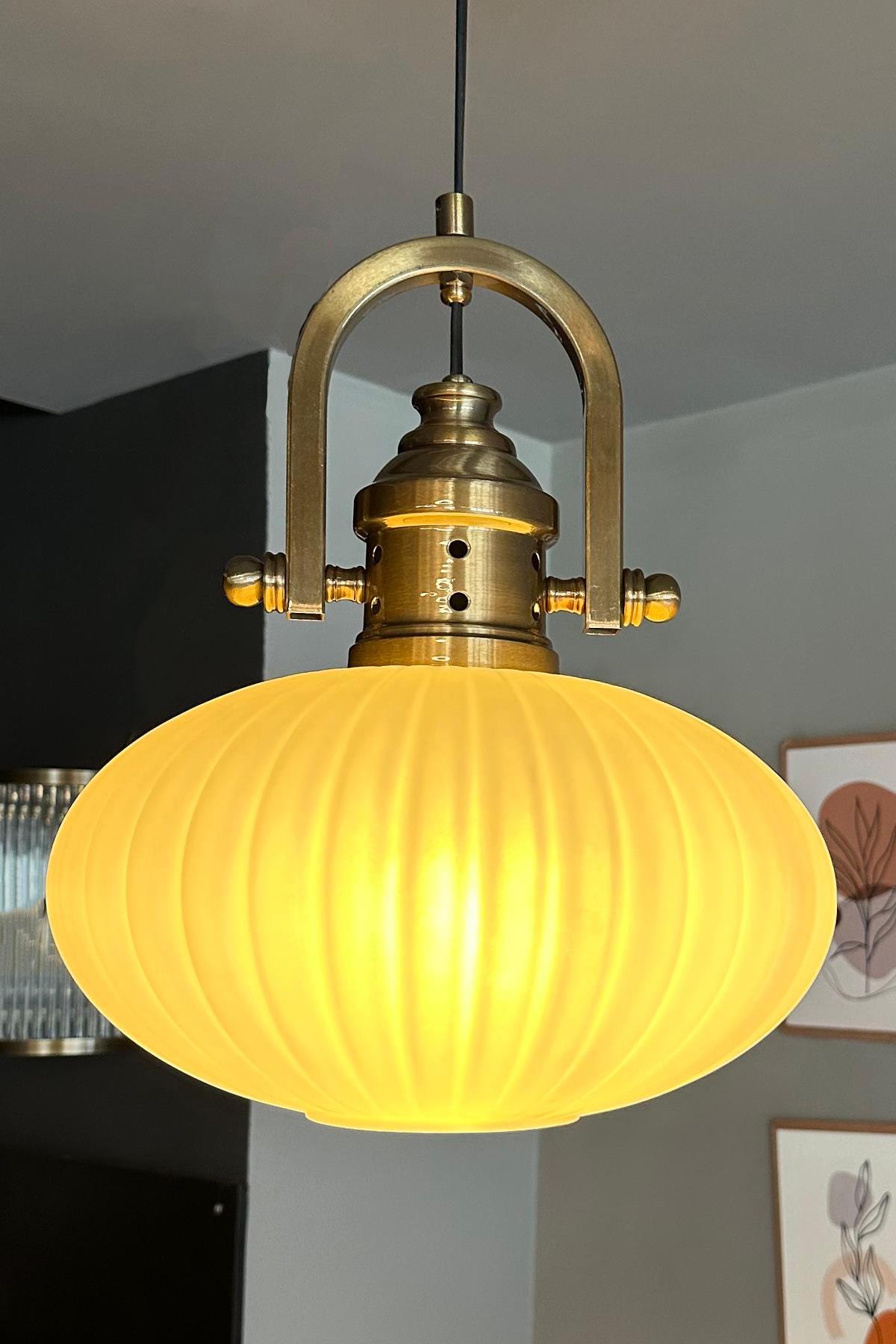 Elegant Beyaz Cam Tekli Avize Delikli Gemici Başlık Retro Sarkıt Lamba Restoran Salon Aydınlatma