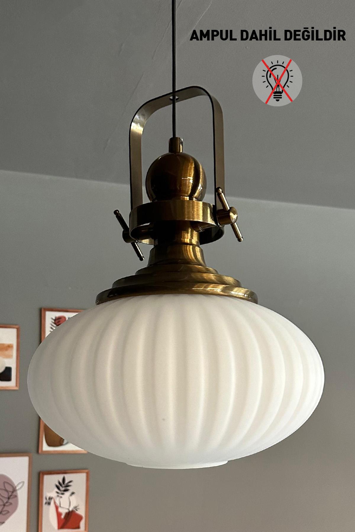Elegant Beyaz Cam Tekli Avize Eskitme Başlık Retro Sarkıt Lamba Restoran Salon Aydınlatma