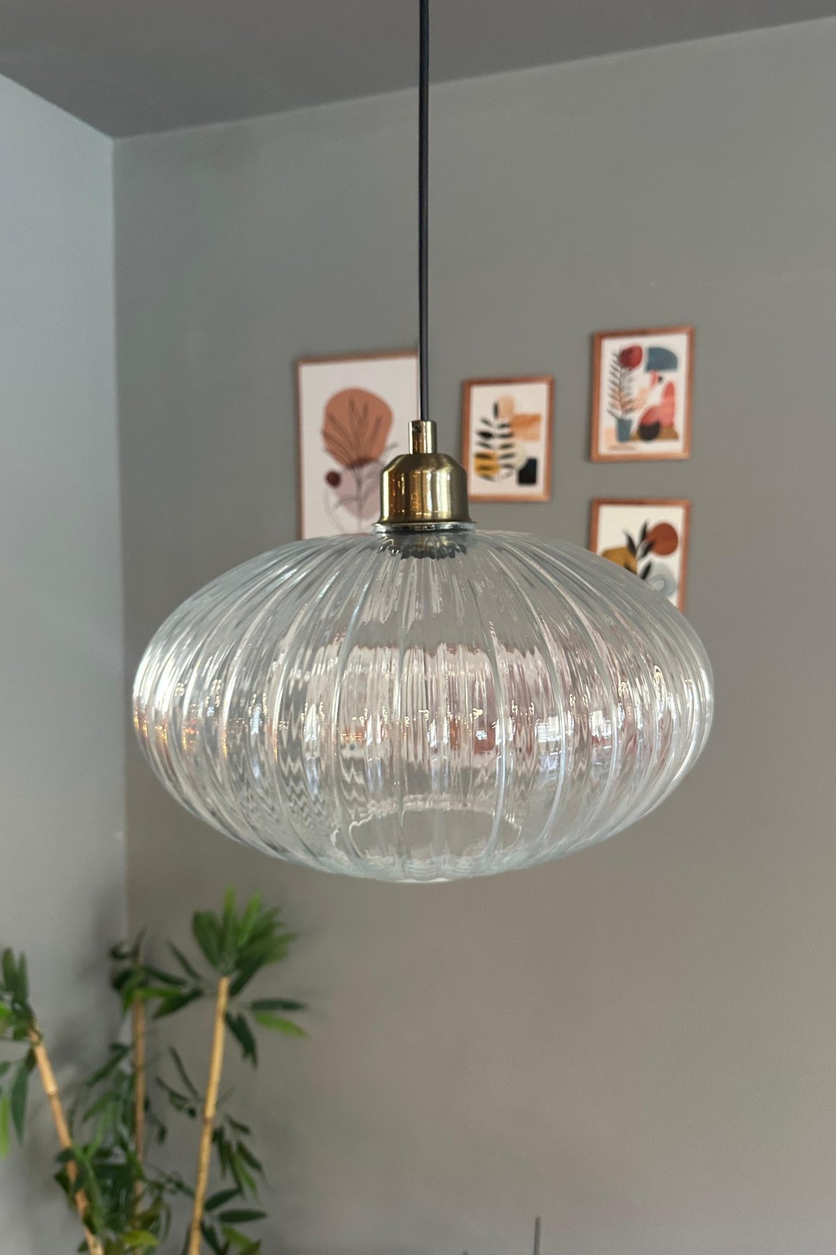Elegant Şeffaf Cam Tekli Avize Yarım Lale Başlık Sarkıt Lamba Restoran Salon Aydınlatma