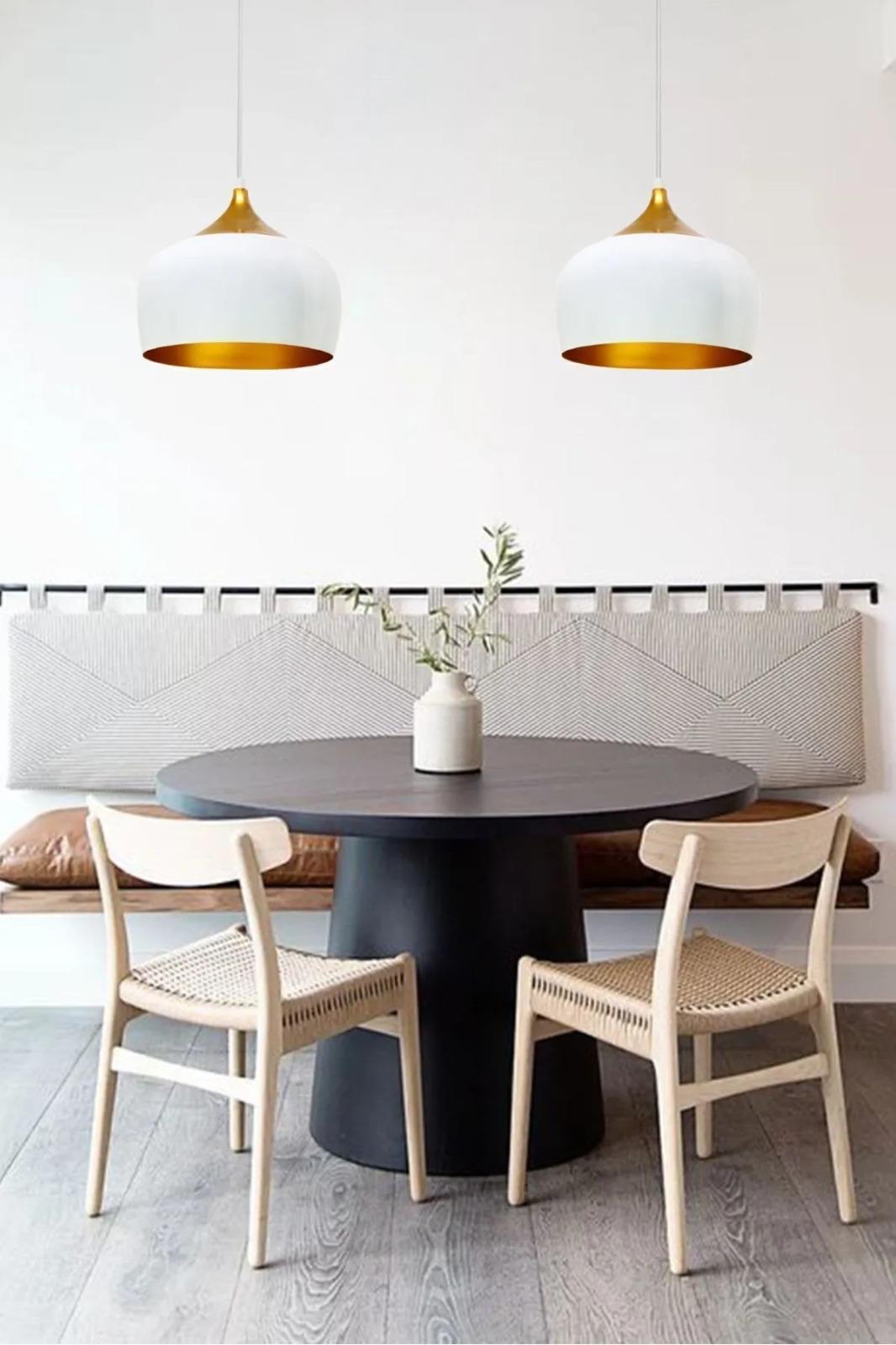 Ikili Geniş Çember Beyaz Sarkıt Lamba Yemek Masası Oturma Odası Mutfak Salon Otel Showroom