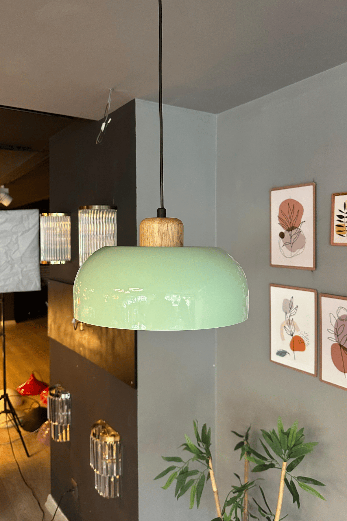 Mint Rocha Metal Avize Geniş Ahşap Başlık Salon Masaüstü Mutfak Otel Tekli Avize Lamba Aydınlatma