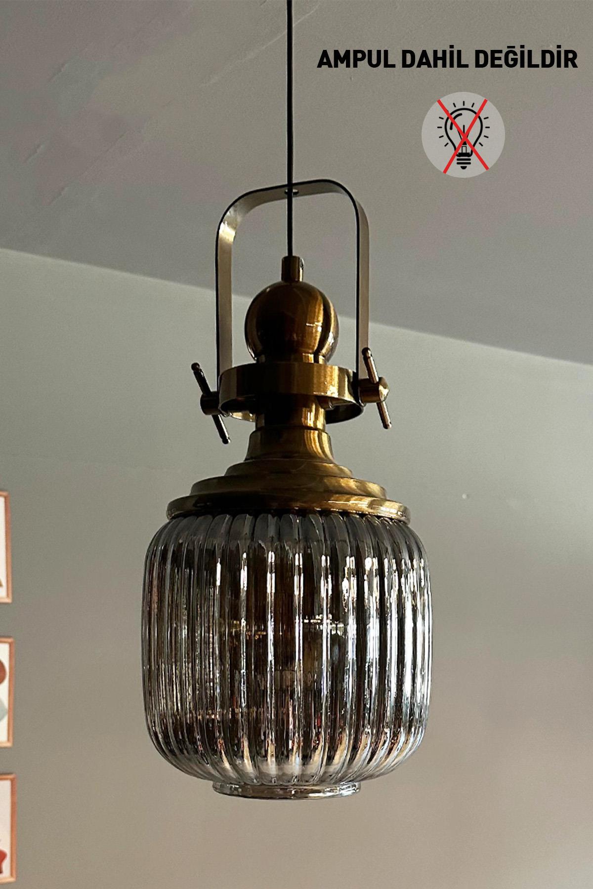 Mopa Füme Cam Tekli Avize Eskitme Başlık Retro Sarkıt Lamba Restoran Salon Aydınlatma