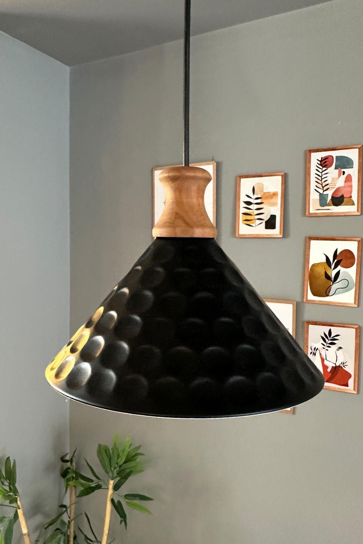 Rumy Siyah Tekli Piyon Ahşap Başlık Avize Retro Sarkıt Ofis Showroom Salon Mutfak Avizeleri