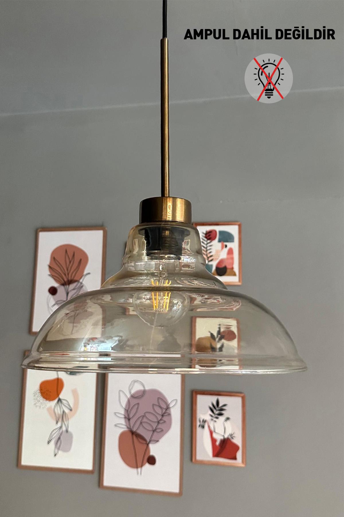 Vishi Cam Bal Rengi Tekli Avize Eskitme Başlık Retro Sarkıt Lamba Restoran Salon Aydınlatma