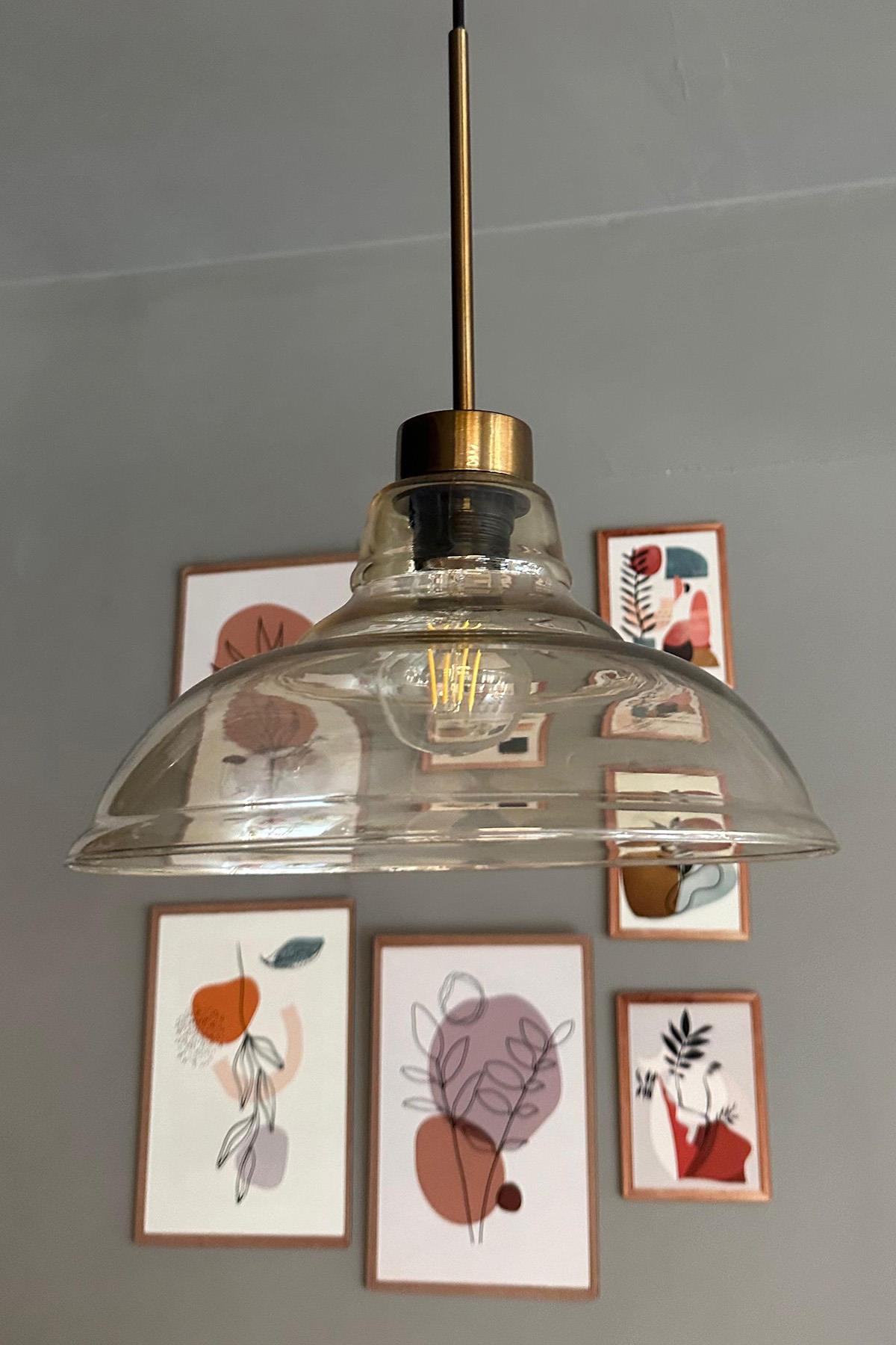 Vishi Cam Bal Rengi Tekli Avize Eskitme Başlık Retro Sarkıt Lamba Restoran Salon Aydınlatma