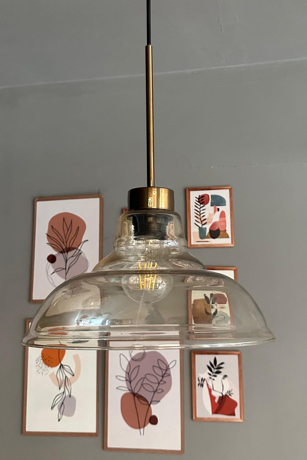 Vishi Cam Bal Rengi Tekli Avize Eskitme Başlık Retro Sarkıt Lamba Restoran Salon Aydınlatma