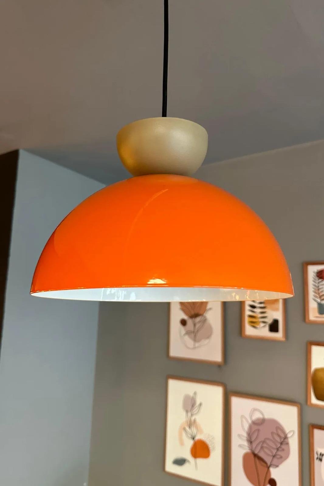 Yimpi Parlak Turuncu Avize Bej Şapka Tekli Sarkıt Salon Kuaför Cafe Dekoratif Aydınlatma