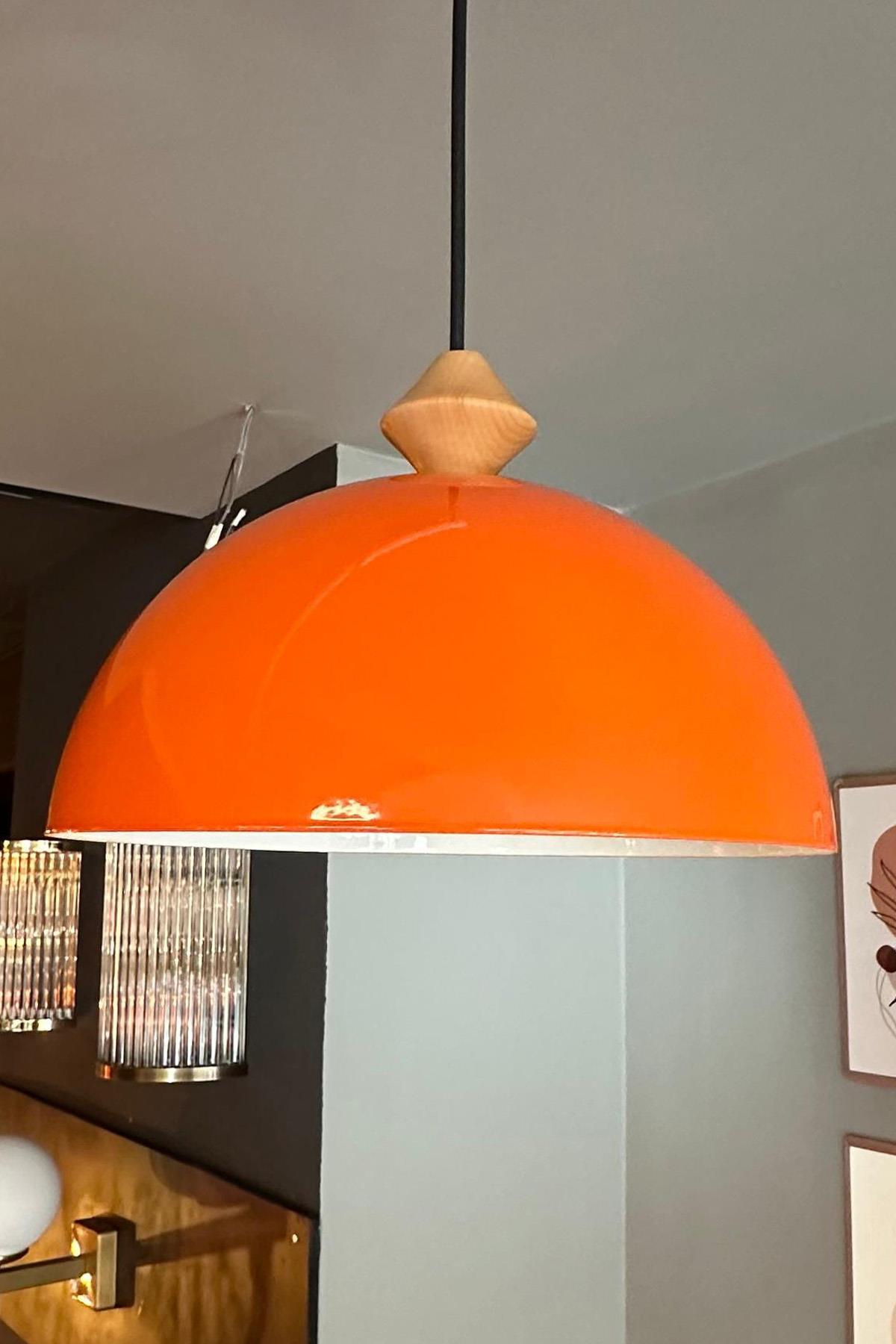 Yimpi Parlak Turuncu Avize Q Ahşap Tekli Sarkıt Salon Kuaför Cafe Dekoratif Aydınlatma Pastane