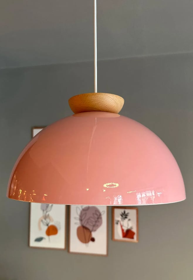 Yimpi Pembe Avize Ahşap Tekli Sarkıt Salon Kuaför Cafe Dekoratif Aydınlatma Pastane