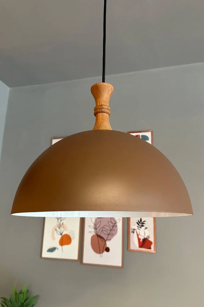 Yimpi Sütlü Kahve Ahşap Uzun Piyon Başlık Avize Tekli Sarkıt Salon Dekoratif Aydınlatma Pastane