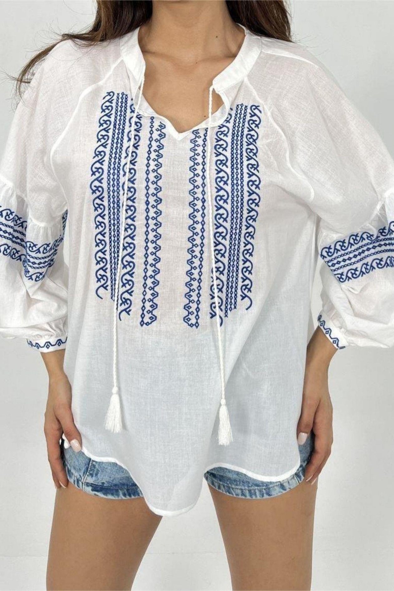 Mavi İşleme Detaylı Gömlek 10432