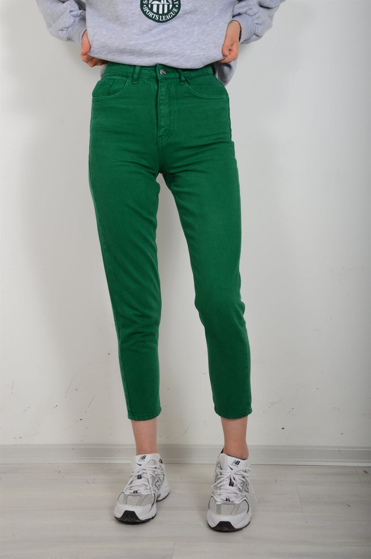 Yeşil Yüksek Bel Slim Fit Mom Jean 8101