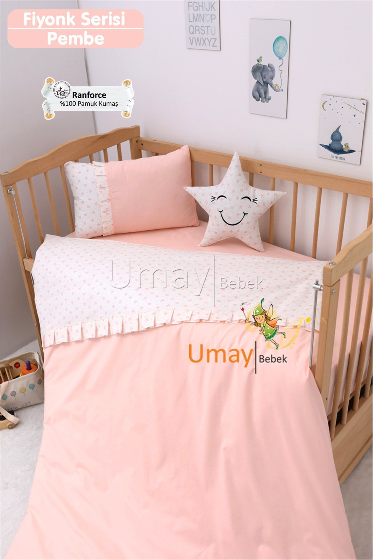 Umay Bebek Bebek Nevresim Takımı Lastik Çarşaf %100 Pamuk (Bebe Pembe)