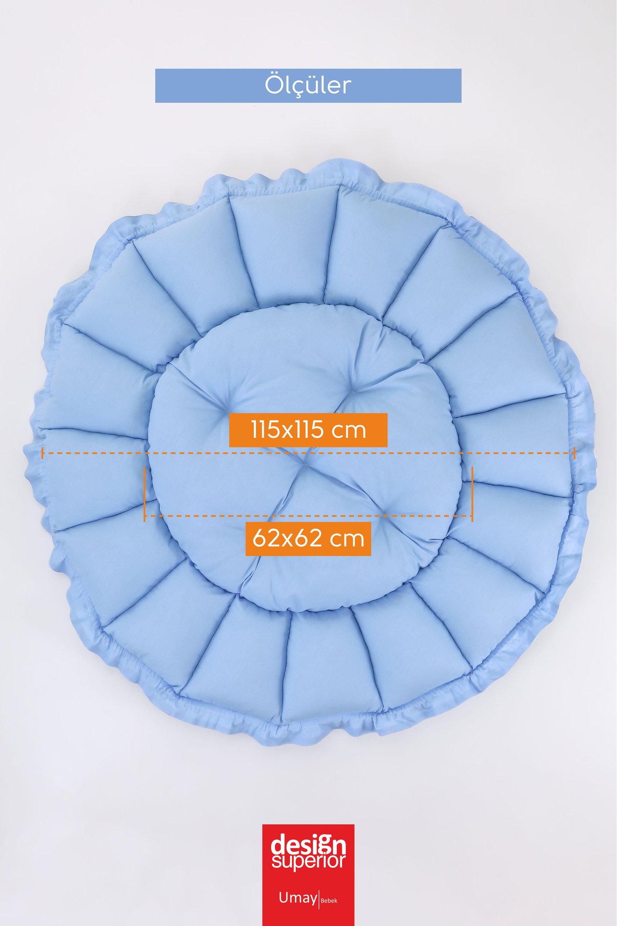 Umay Bebek3'lü Set Yatak Ve Yastık, Yuvarlak Babynest, Oyun Halısı, Bebek Yatak - Mavi Kelebek