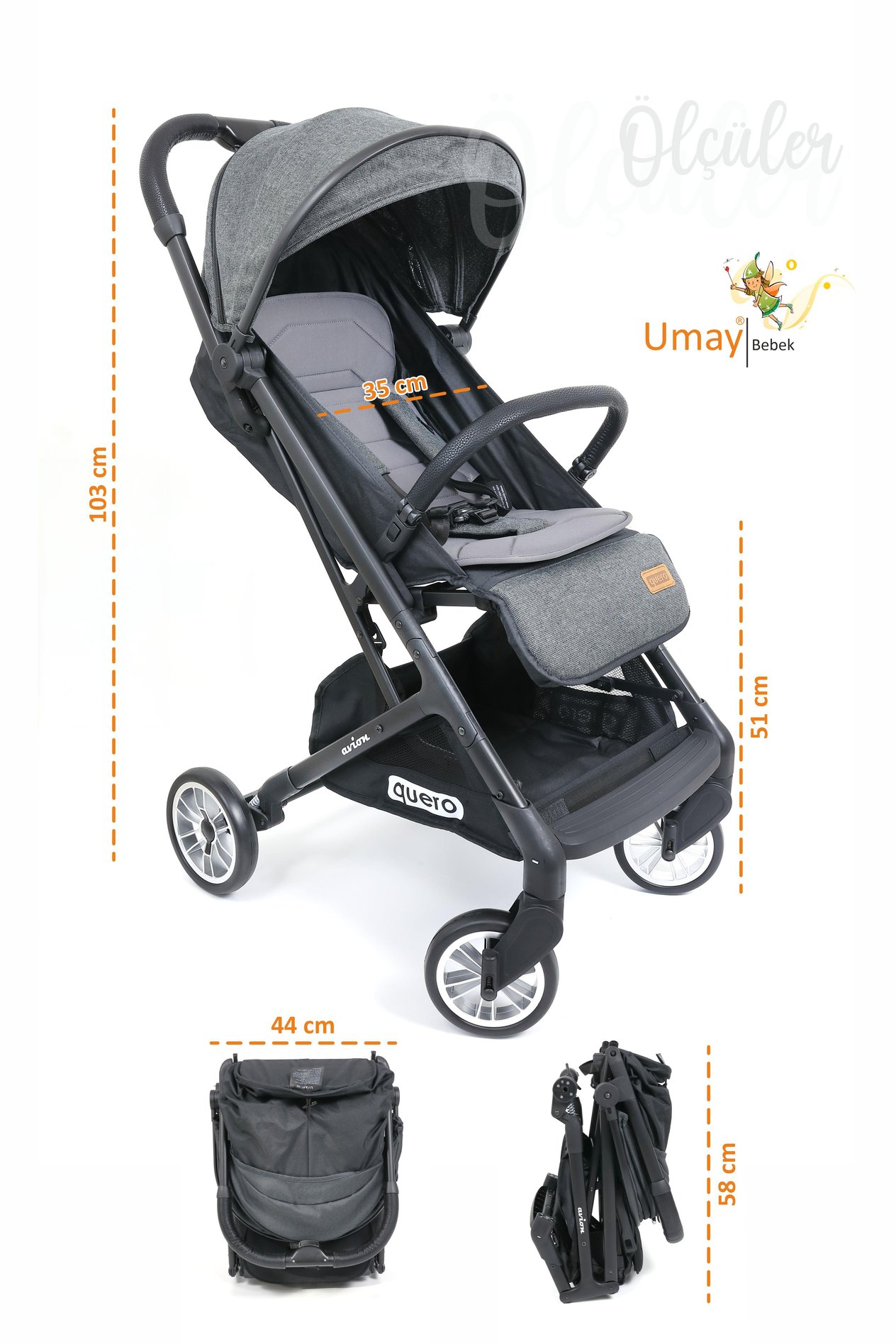 Umay BebekAvion Travel Sistem Lüks Bebek Arabası - Saklama kılıfı + Yağmurluk - Füme