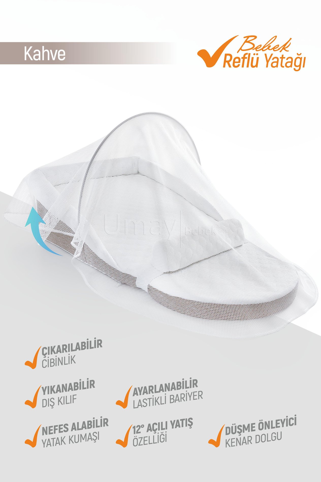 Umay BebekBebek Reflü Yatağı, Bebek Yatak - Dokuma Kahve