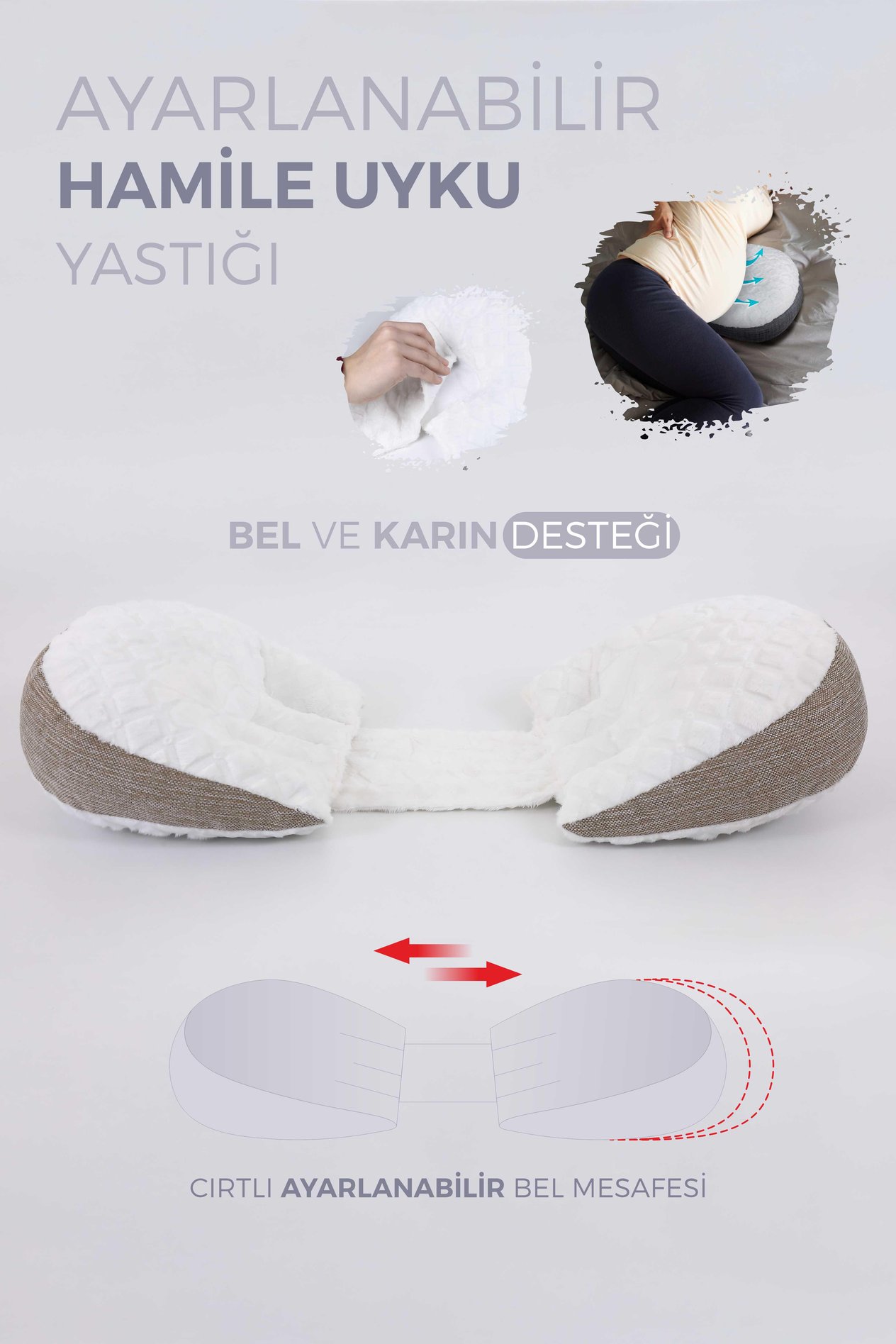 Umay BebekBel ve Karın Desteği, Hamile Yastığı, Çok Fonksiyonlu, Uyku  Emzirme  Yastığı, Ayarlanabilir, Cırtlı - Kahve