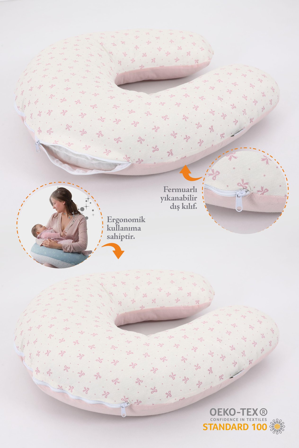 Umay BebekEmzirme Yastığı Emzirme Önlüğü Set (Bebepembe)