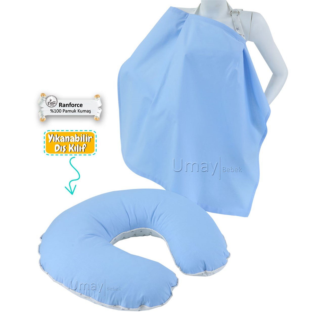Umay BebekEmzirme Yastığı Emzirme Önlüğü Set (Mavi)
