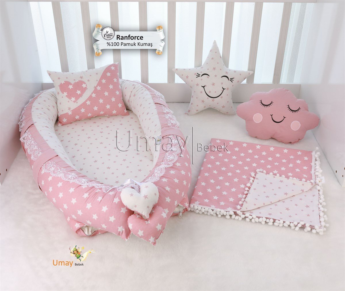 Umay BebekPudra Yıldız Babynest Bebek Yatak Takımı Pikeli