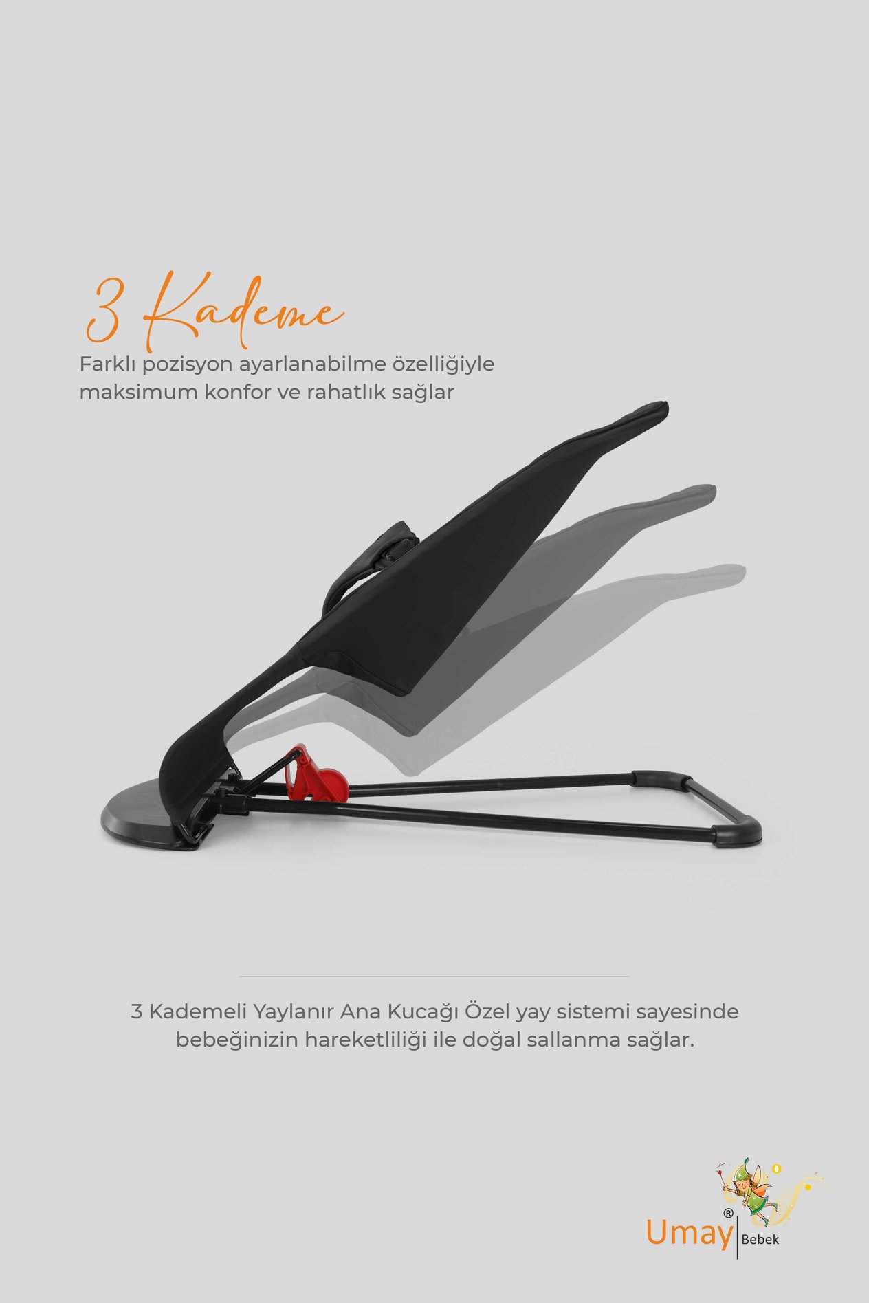 Umay BebekÜç Kademeli, Kolay Taşınabilir, Katlanabilir, Sallanan, Bebek Ana Kucağı, Anne yanı - Siyah