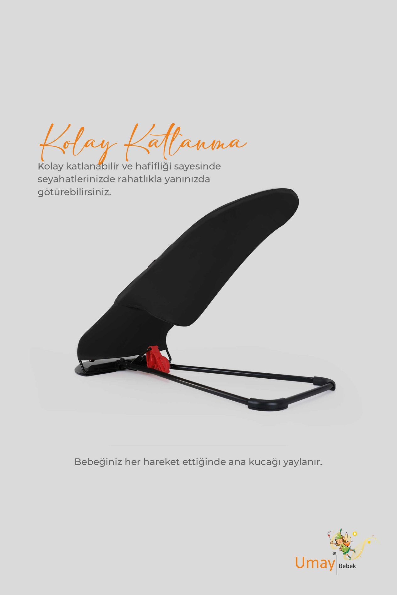 Umay BebekÜç Kademeli, Kolay Taşınabilir, Katlanabilir, Sallanan, Bebek Ana Kucağı, Anne yanı - Siyah