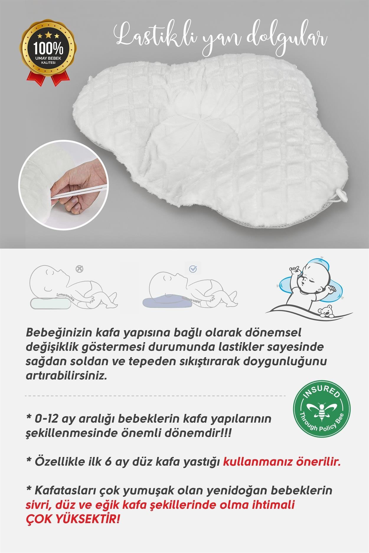 Umay BebekUmay Düz Kafa Yastığı, Bebek Kafa Sendromu Yastığı, Yenidoğan Yastık, Uyku Baş Yastığı
