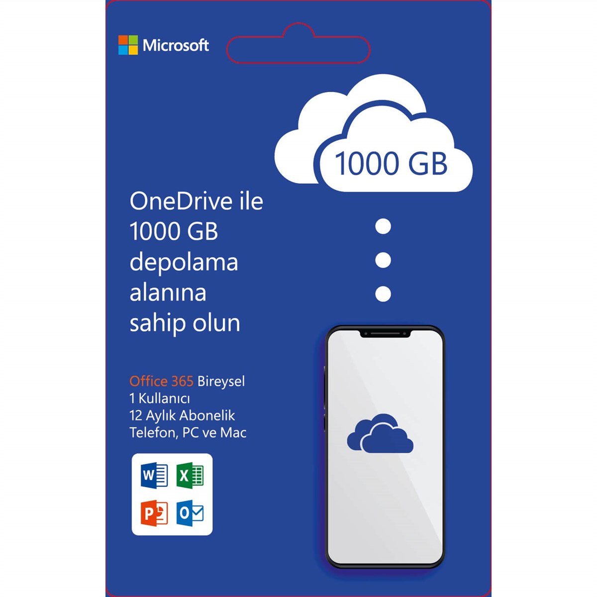 MicrosoftMicrosoft 1000GB (1TB) OneDrive Cloud Yedekleme Depolama 1 Yıllık Abonelik (PC/Mac, iPhone, iPad, Android uyumlu)Microsoft Office | Office 365