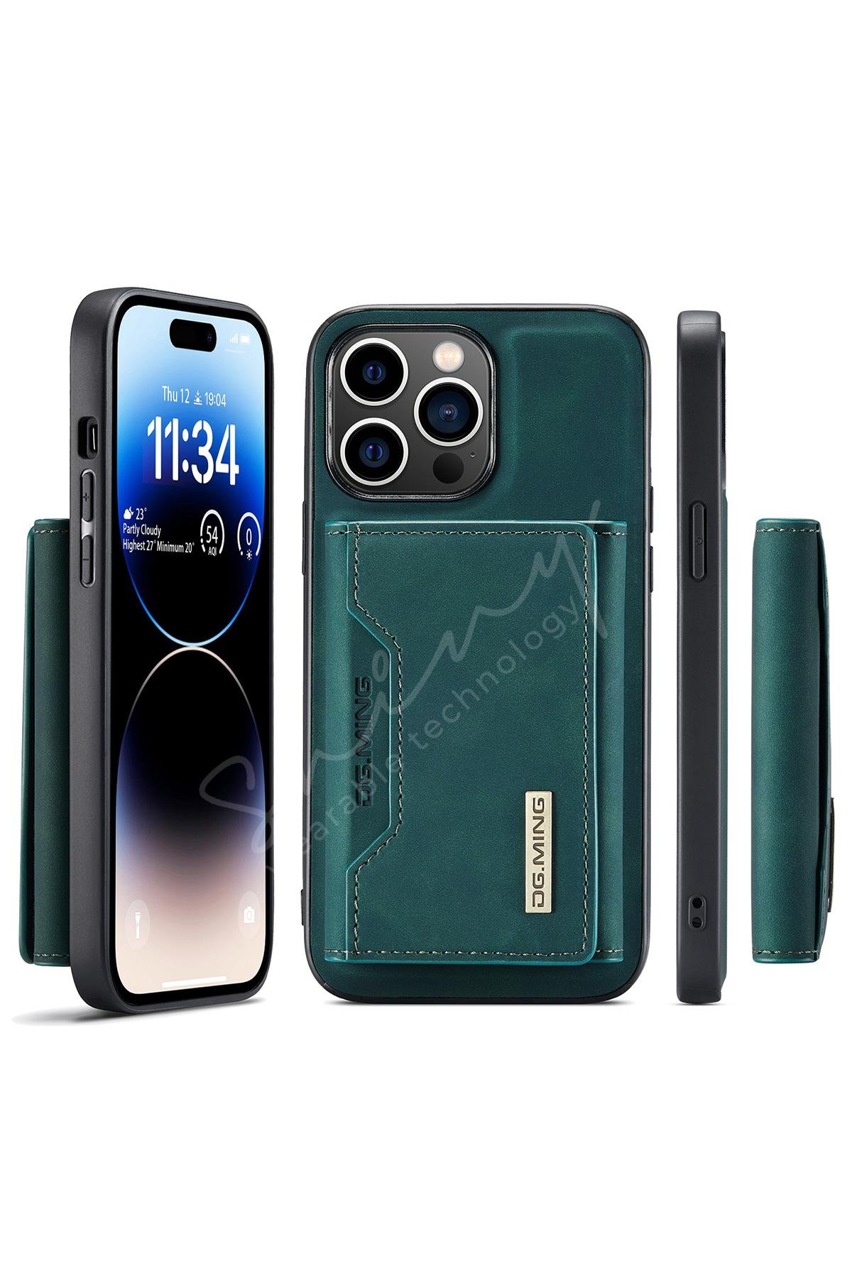 Apple iPhone 14 Uyumlu Ayrılabilen Cüzdanlı Deri Telefon Kılıfı Yeşil