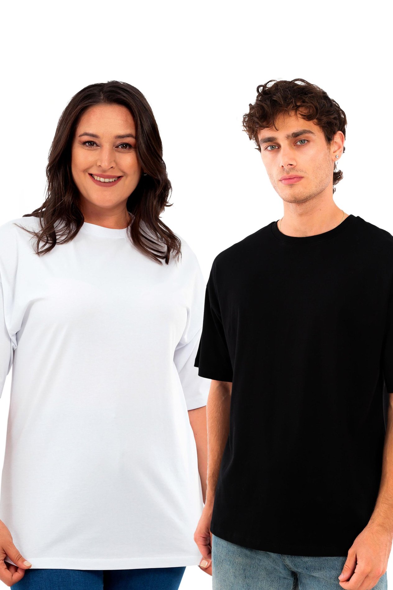  Trend42plus Büyük Beden Unisex Oversize  Bisiklet Yaka Basic Siyah-Beyaz t-shirt / Rahat 2'li Paket