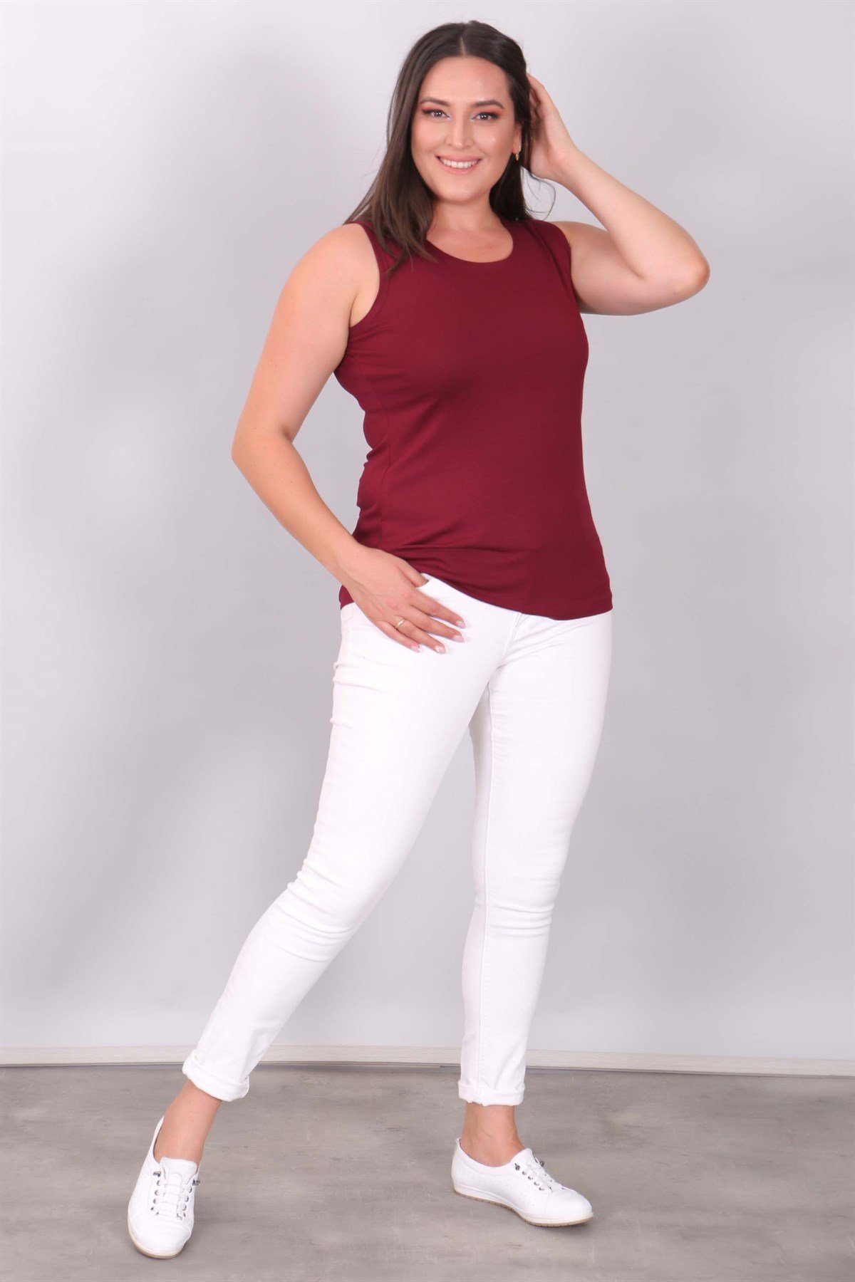 Geniş Askılı Basıc Bordo Bluz