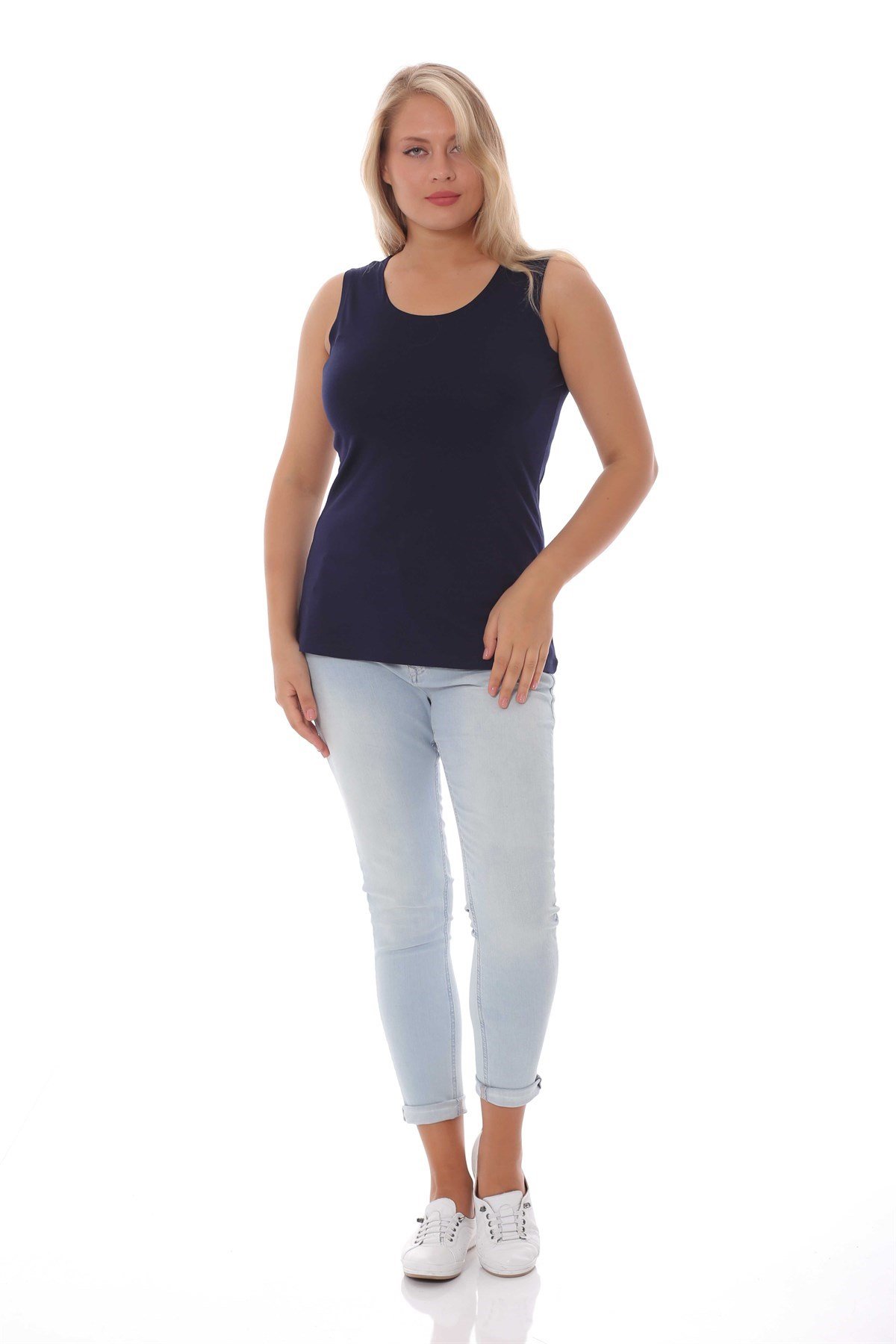 Geniş Askılı Basic Lacivert Bluz 