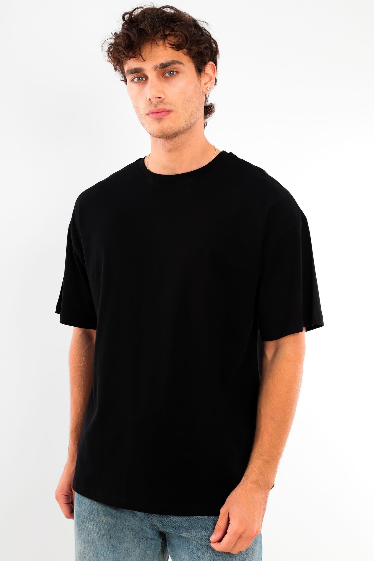 Trend42plus Büyük Beden Oversize Fit %100 Pamuk Siyah T-shirt