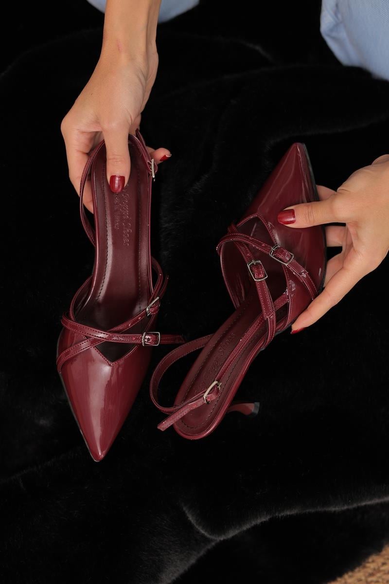 Bordo Rugan 8 Cm Topuklu Ayakkabı Tango