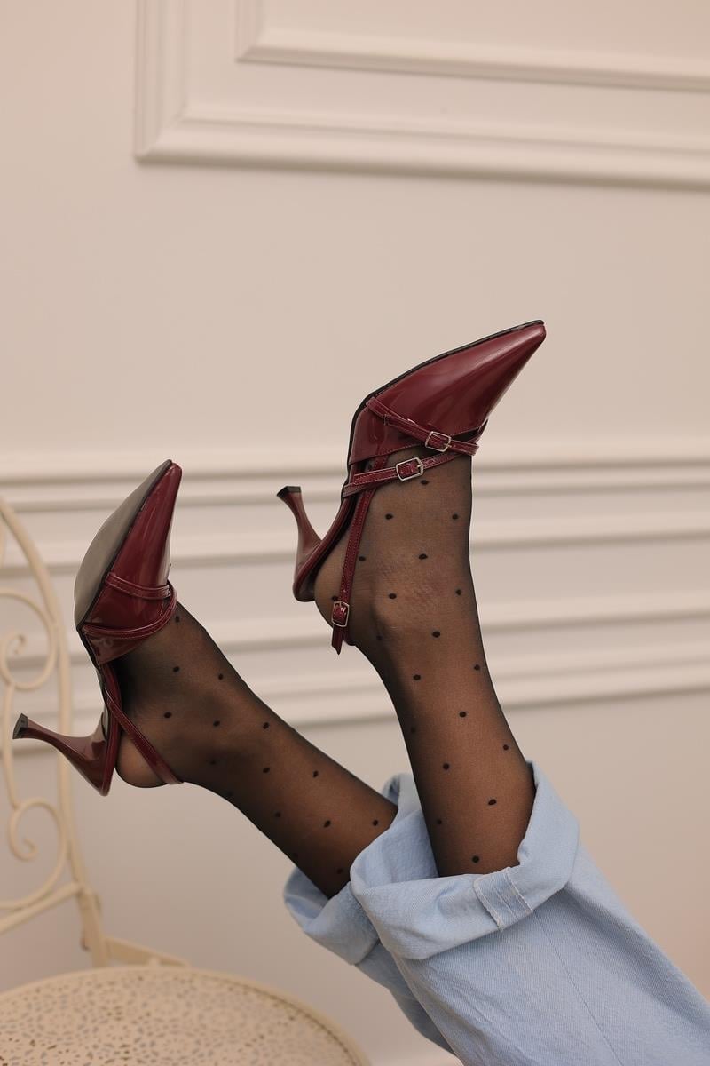 Bordo Rugan 8 Cm Topuklu Ayakkabı Tango