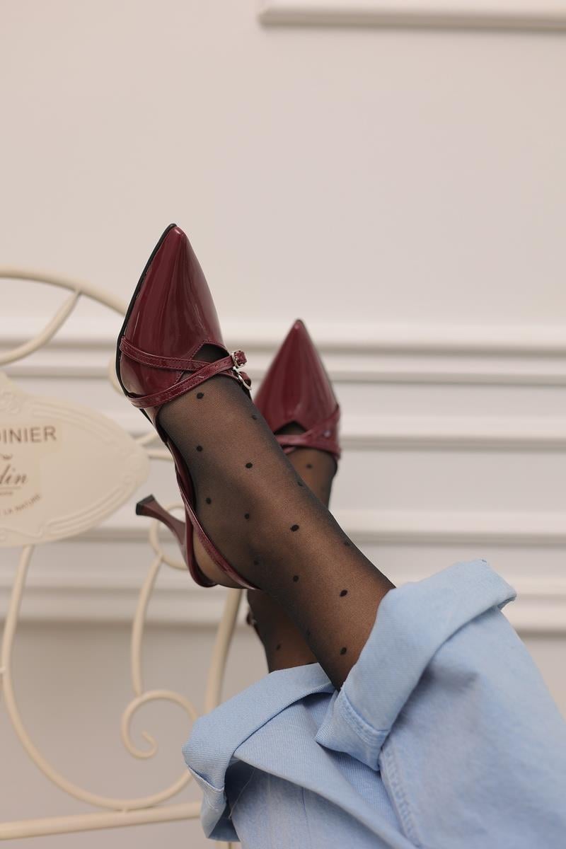 Bordo Rugan 8 Cm Topuklu Ayakkabı Tango