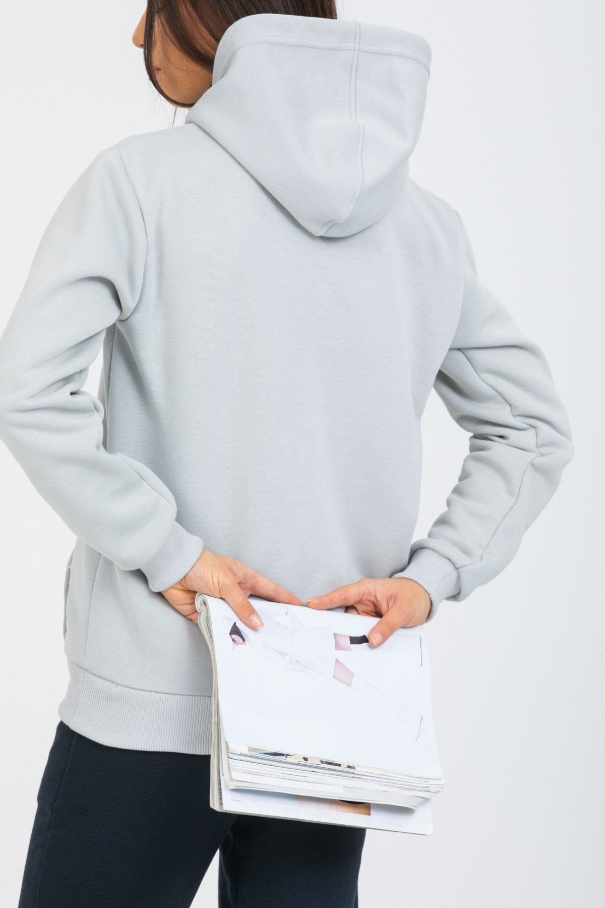 Açık Gri Üç İplik Kapüşonlu Sweatshirt