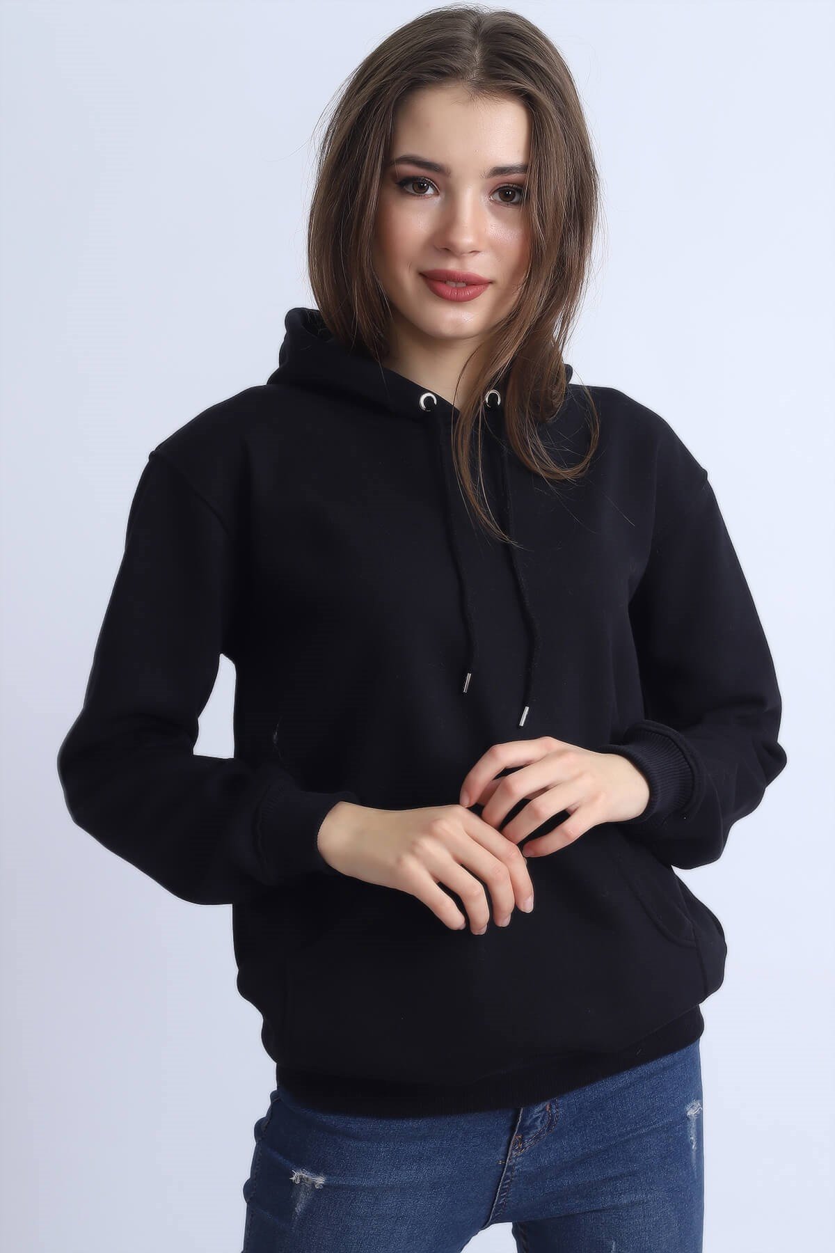 Koyu Lacivert Kapüşonlu Kadın Sweatshirt